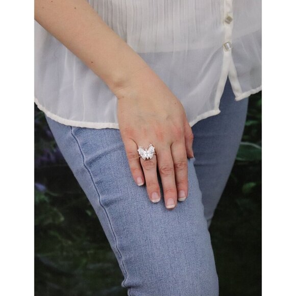Sterling Silver Cubic Zirconia Butterfly Ring Size 7 1/4 - Picture 5 of 8